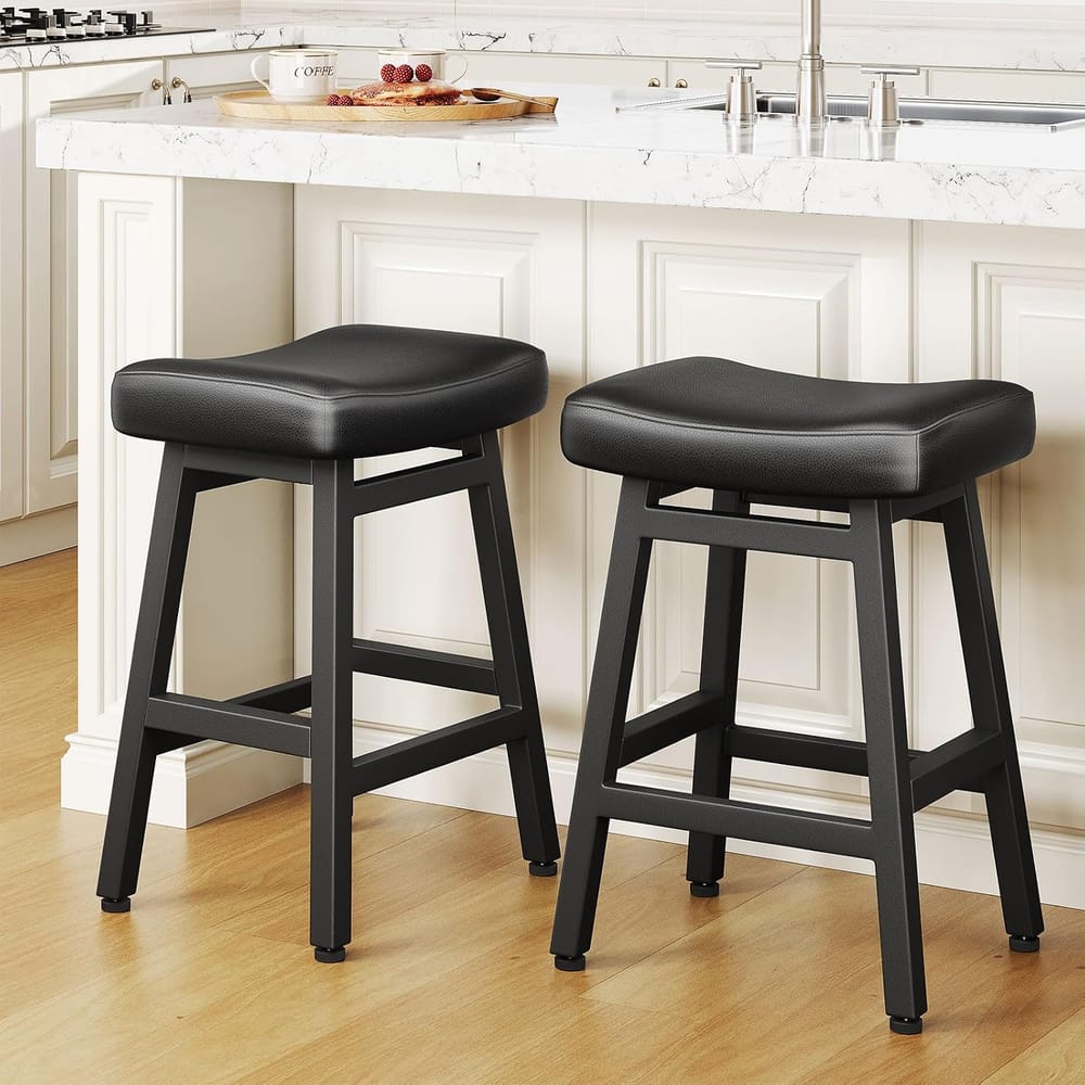 Raynesys 24 in Bonded Leather Counter Stools, 400 lb (Set of 2)