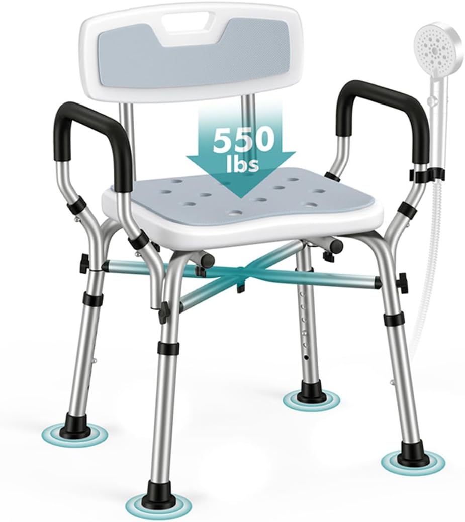 VFAUOSIT Shower Chair, Removable Arms and Back (550 lb)